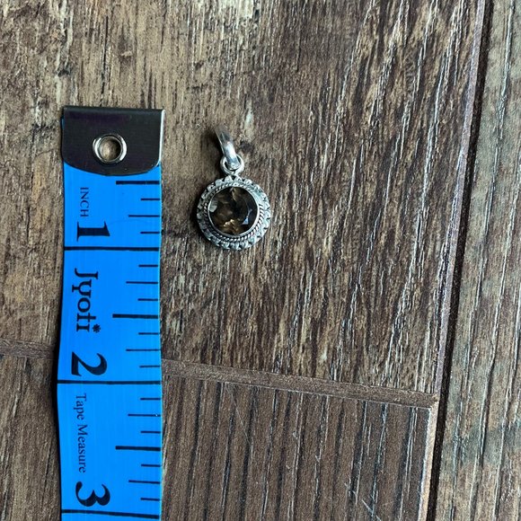 Dainty *Smoky Quartz* Pendant | Silver Necklace | Detail Engraved Border | EUC - Picture 4 of 8